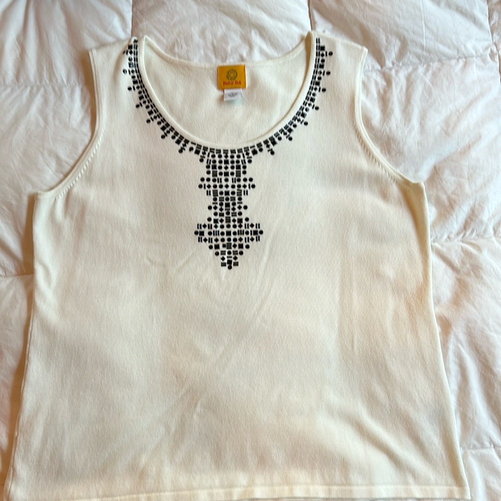 Ruby Rd sweater shell with black embossed beading design!